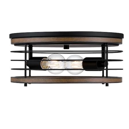 Westinghouse Fixture Ceiling LED Flush-Mount 60W 2-Light Ackton 13In, Matte Black Barnwood 6125000